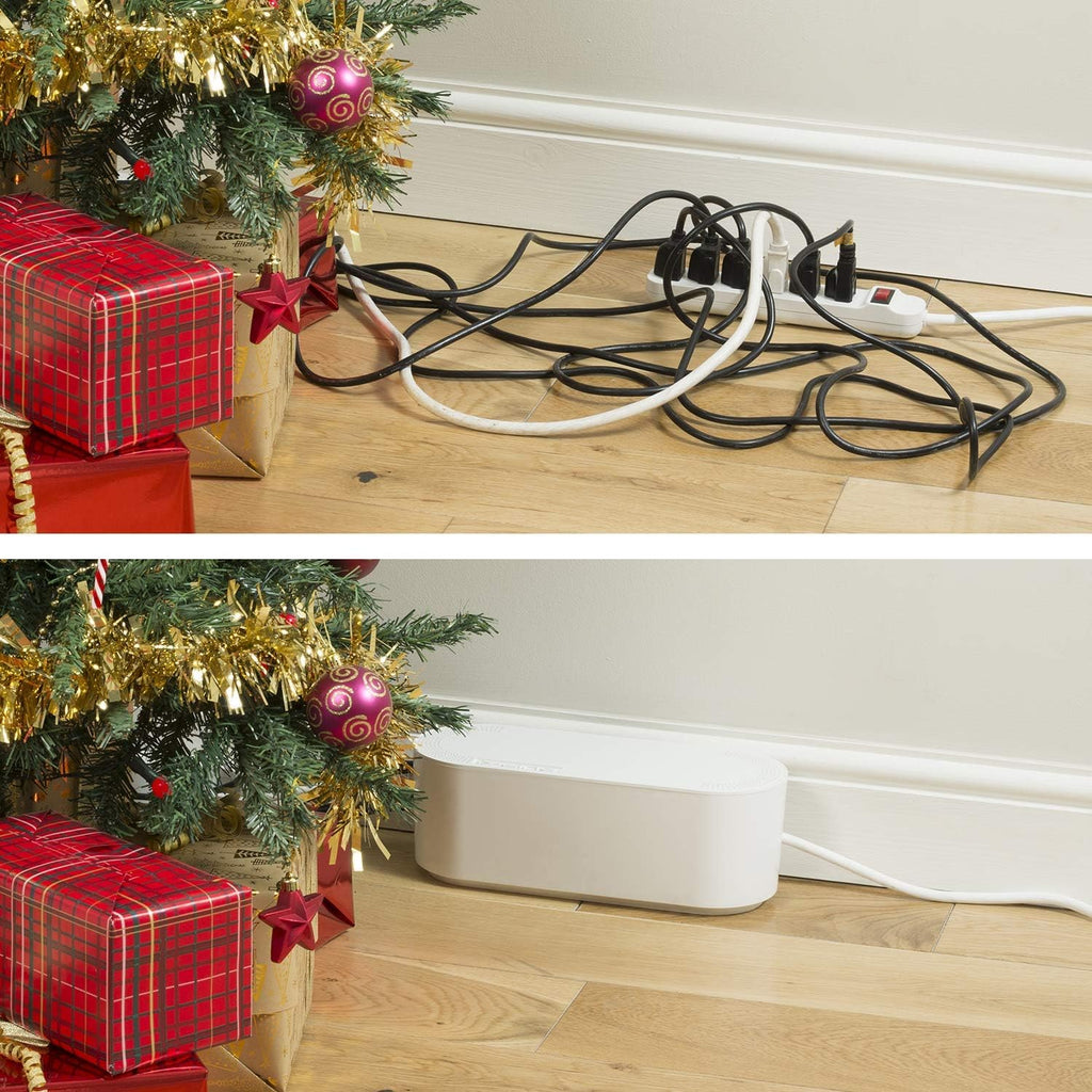 D-Line Cable Management Box (Small) & Cable Organizer Zipper (8.2ft Length) - White