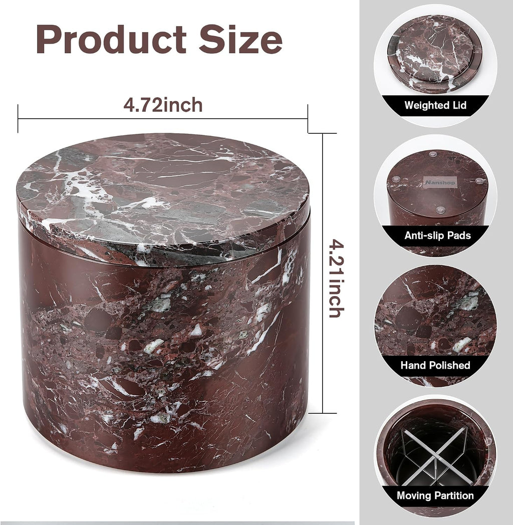 Natural Marble Canister, 4.72" D x 3.15" H Cotton Swab Holder