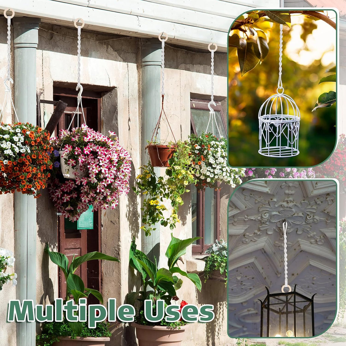 6 Pack Adjustable Macrame Plant Hanger Extender Handmade Woven Hanging Basket Extenders Connectable Rope Hanging Extension with Wooden Ring for Indoor Outdoor Plant Pot Holder