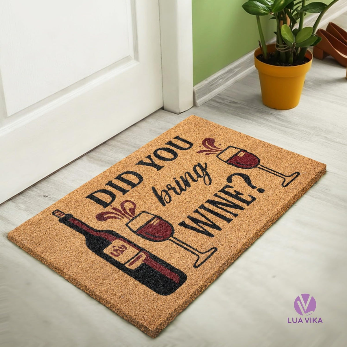 Funny Coir Door Mats Outside and Inside, Wine, 17 x 30 in