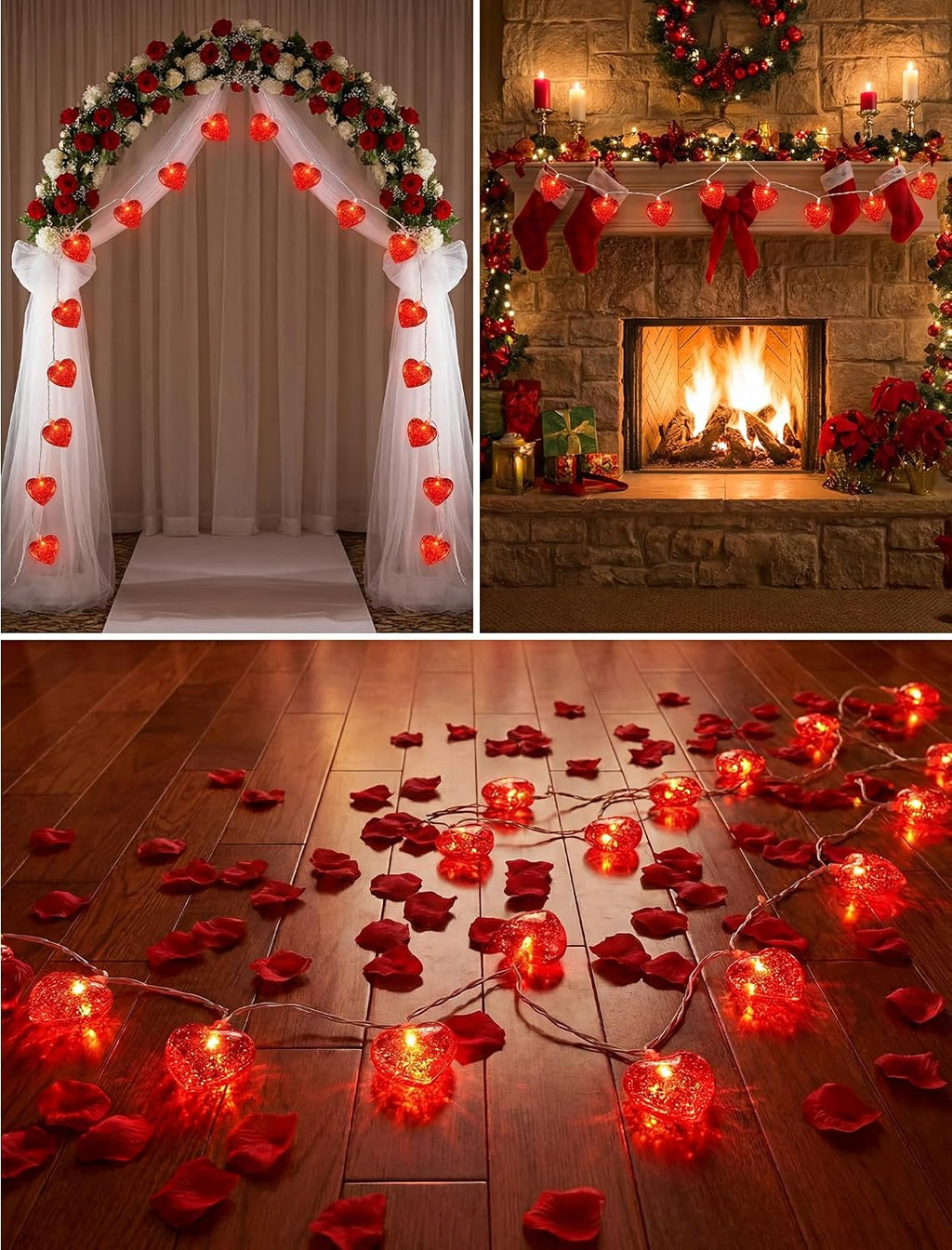 8.5Ft Red Heart String Lights,10 LED 3D Glitter Hearts Plug in Fairy Heart Shape Lights,Connectable Valentine's Day Decorations for Bedroom,Window,Wedding,Anniversary,Indoor Outdoor