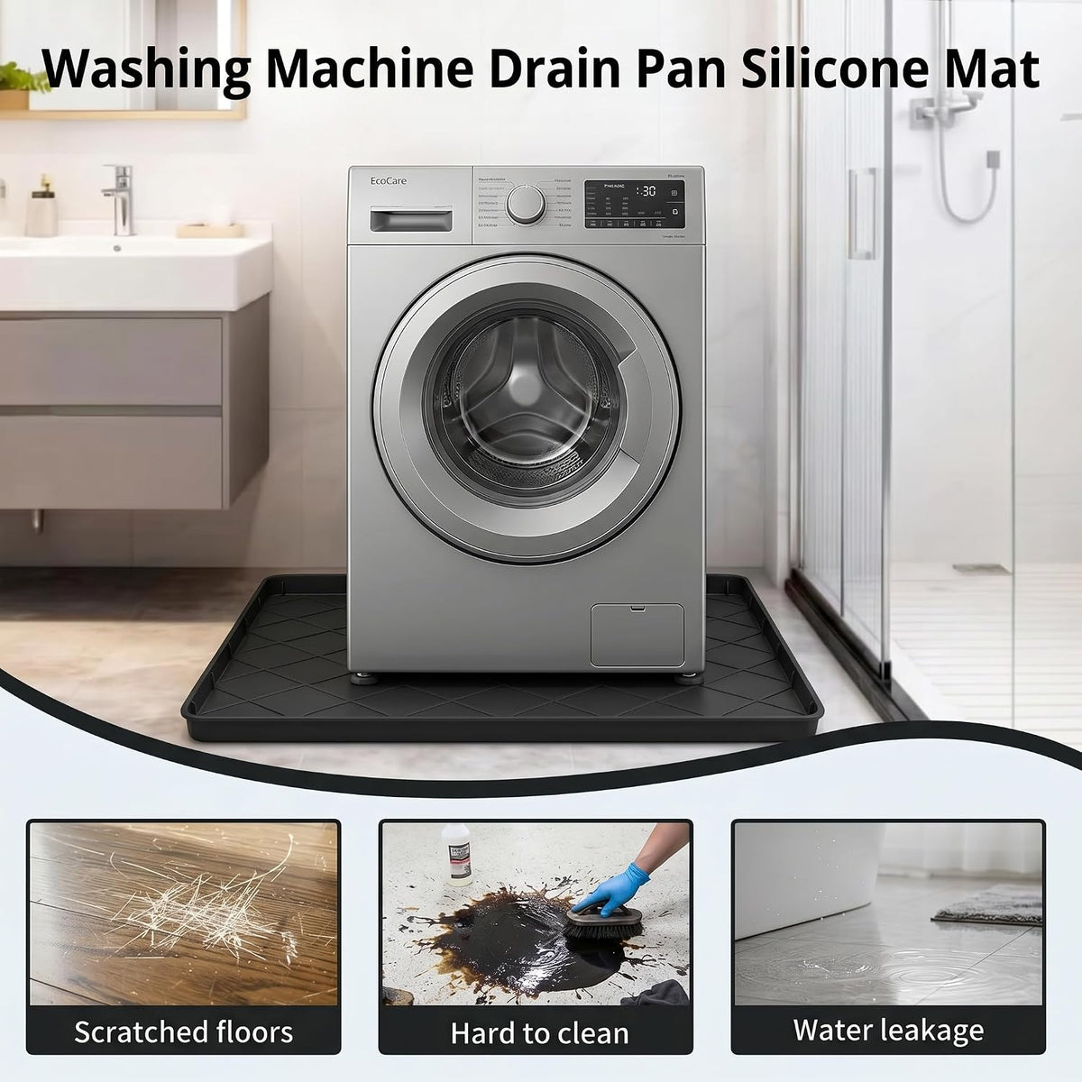 32"x30" Washing Machine Pan Silicone Mat, Upgraded 1" Raised Edges