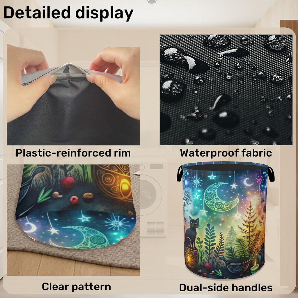 Gothic Black Cat Halloween Laundry Basket - Heavy Duty 60L Dirty Clothes Organizer, Water Resistant Foldable Hamper for Men Women