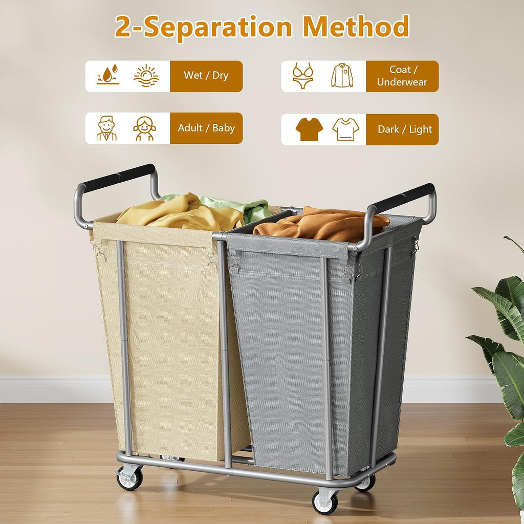 Gewudraw 2 Bag 360L Laundry Baskets with Wheels Heavy Duty