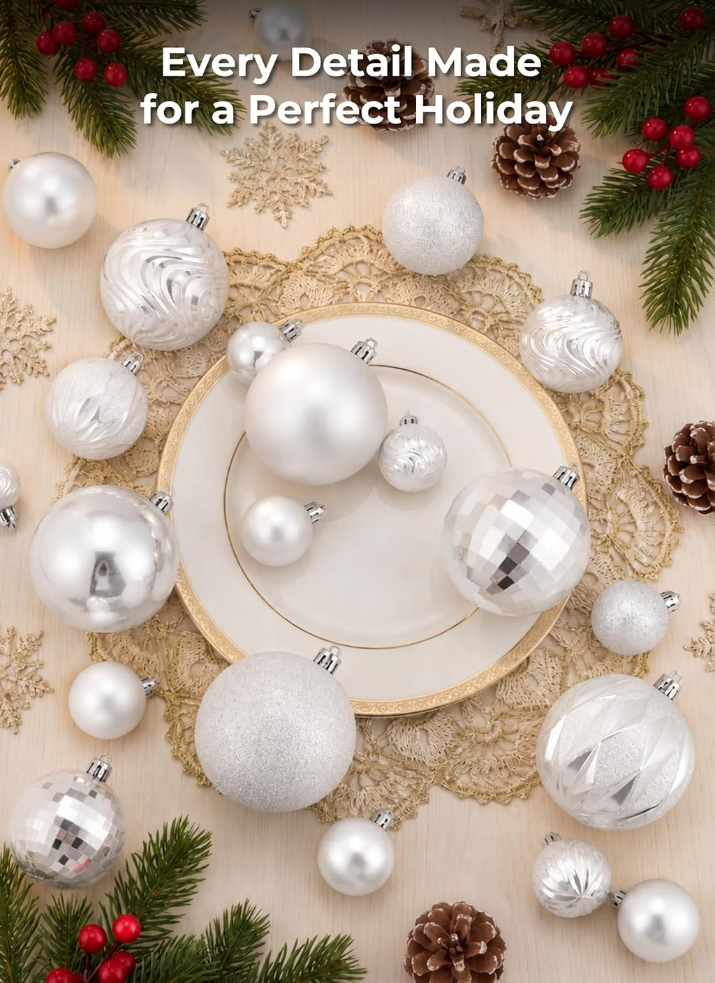 Brightown 36‑Pack White Shatterproof Christmas Tree Ball Ornaments Set