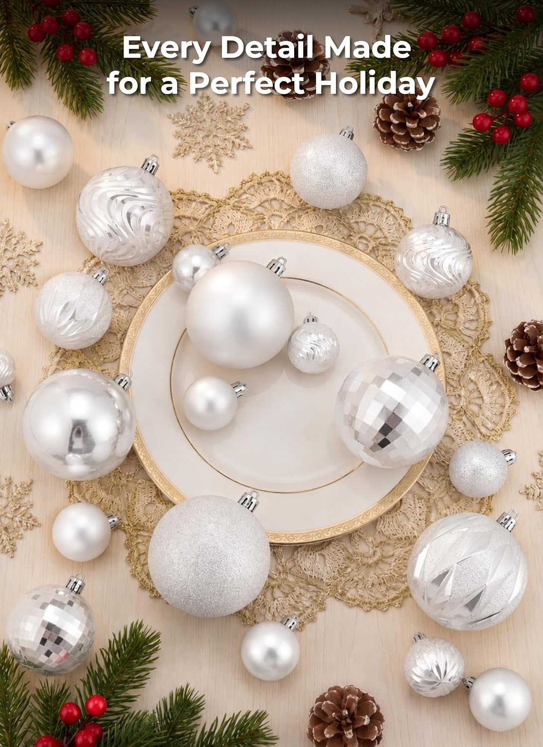 Brightown 36‑Pack White Shatterproof Christmas Tree Ball Ornaments Set