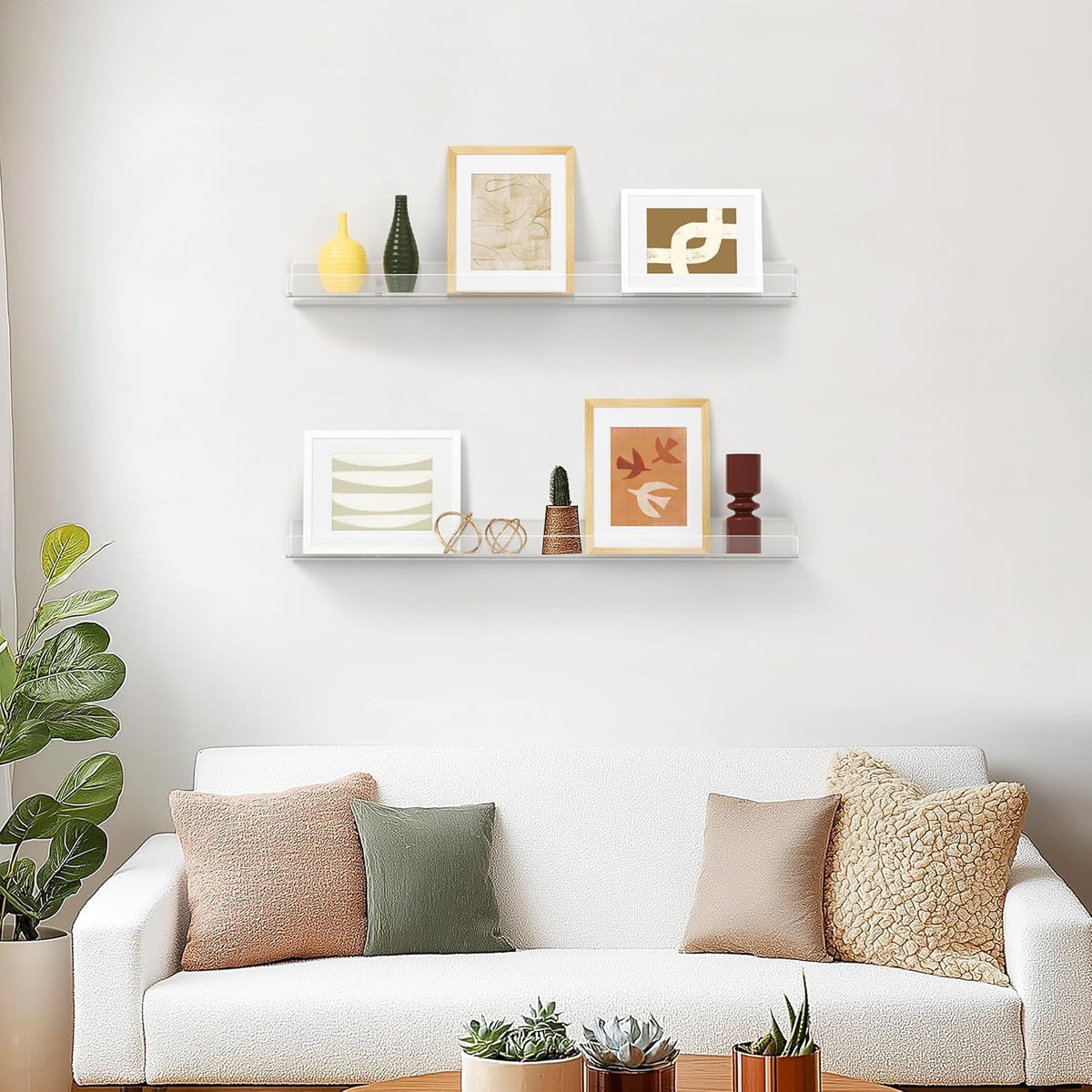 36 Inches Clear Acrylic Floating Shelves Wall, Bookshelf for Kids, Nursery Book Shelves, Magazine Rack, Picture Ledge Shelf for Photo Frames Vinyl Records, Pack of 4