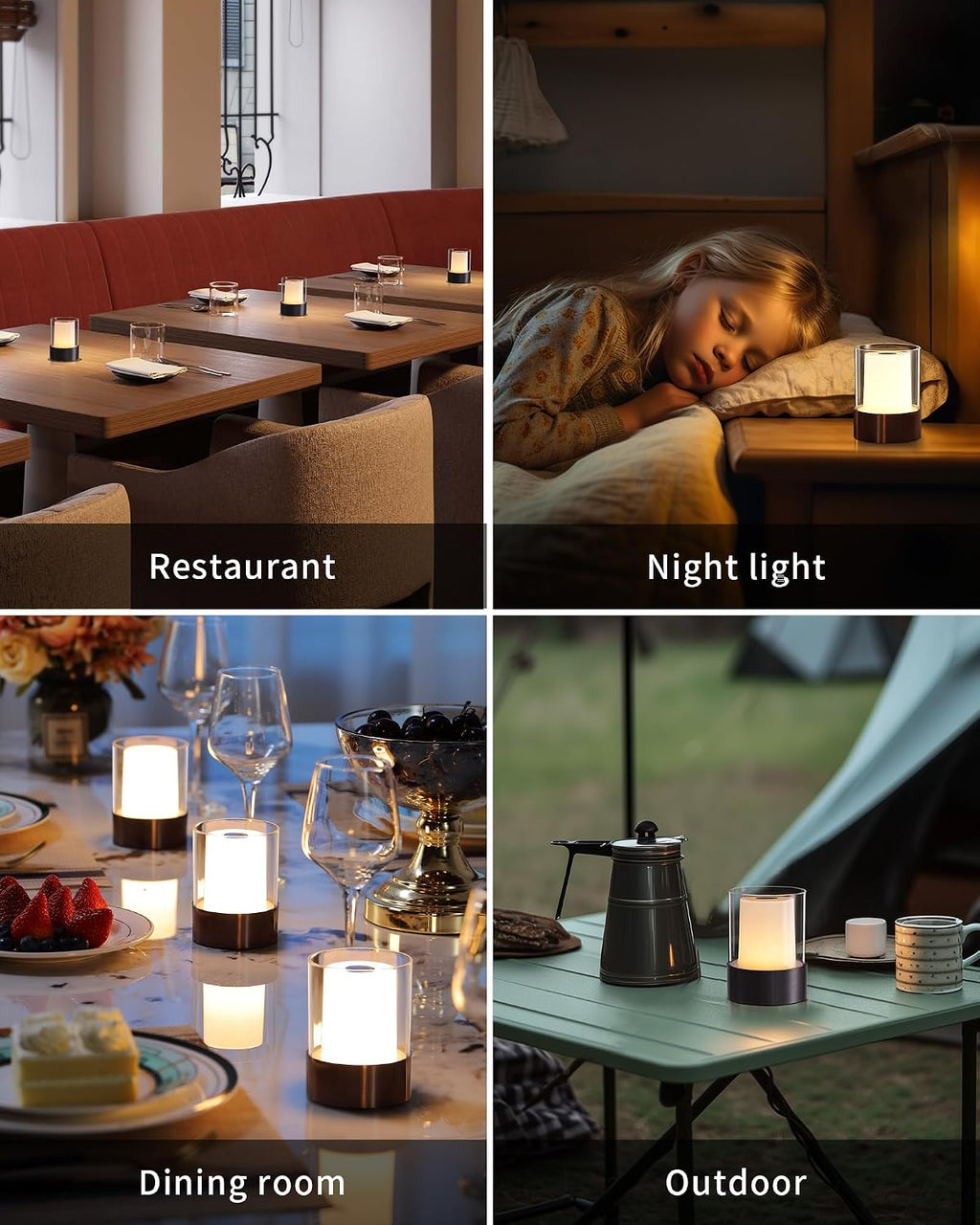 4" RGB Black Cordless Table Lamp 2, Small Outdoor Rechargeable Lamp