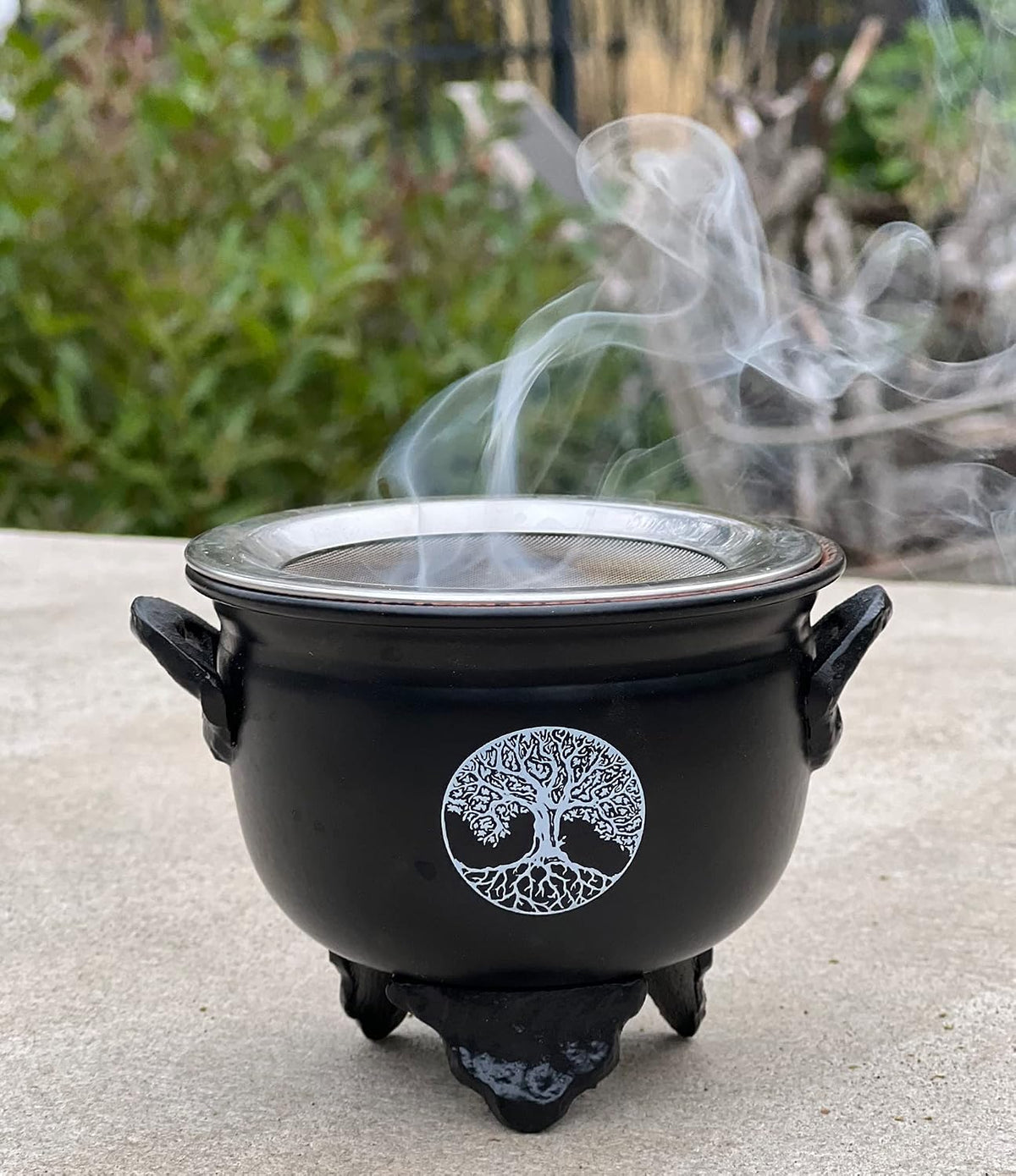 Large Metal Charcoal Incense Burner – Tree of Life Design – Round Incense Holder for Charcoal, Resin, Herbs & Loose Incense