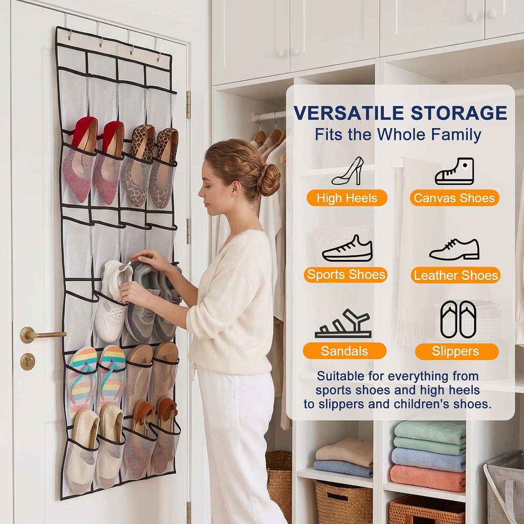 Over The Door Shoe Organizer 24 Clear Pockets Heavy Duty Hooks