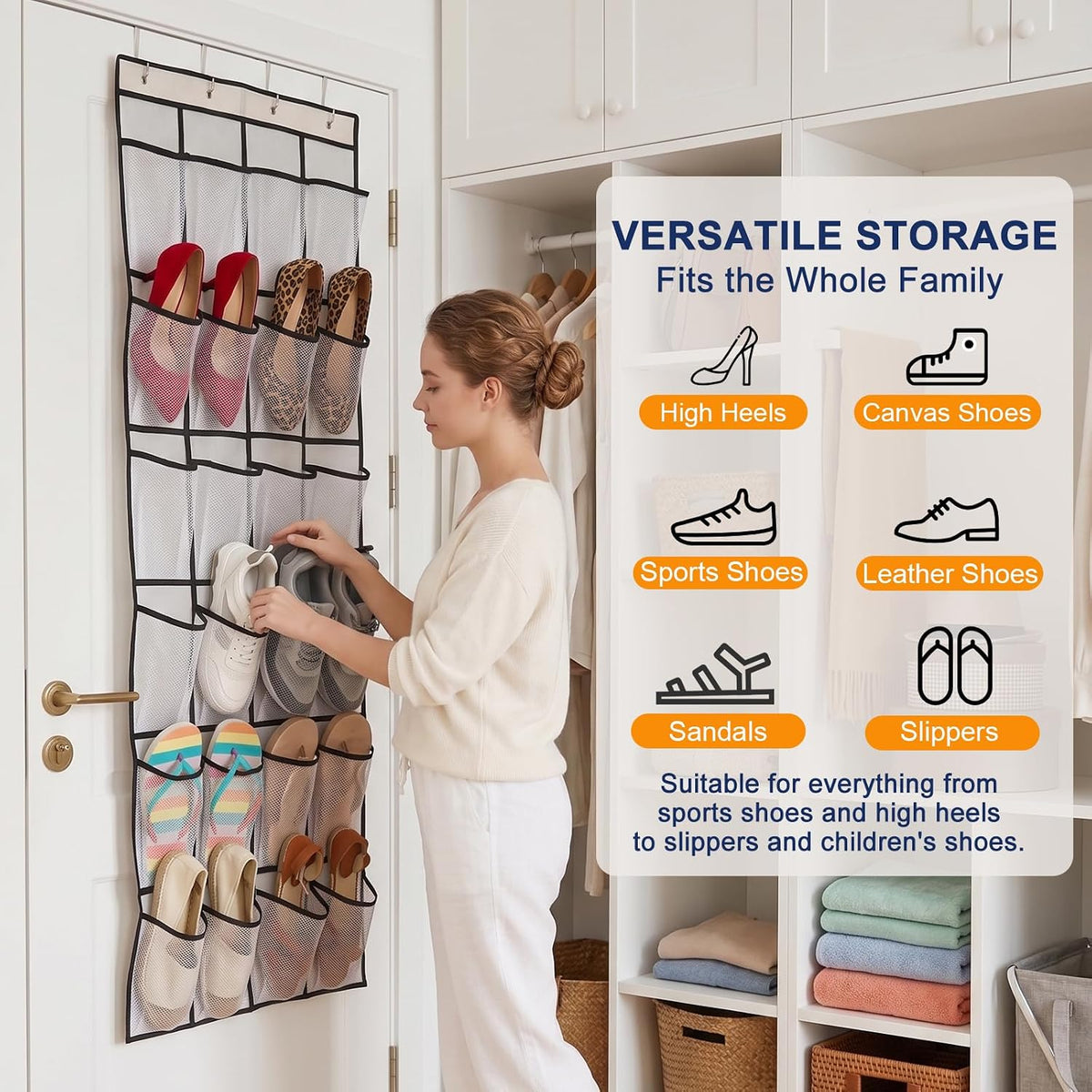 Over The Door Shoe Organizer 24 Clear Pockets Heavy Duty Hooks