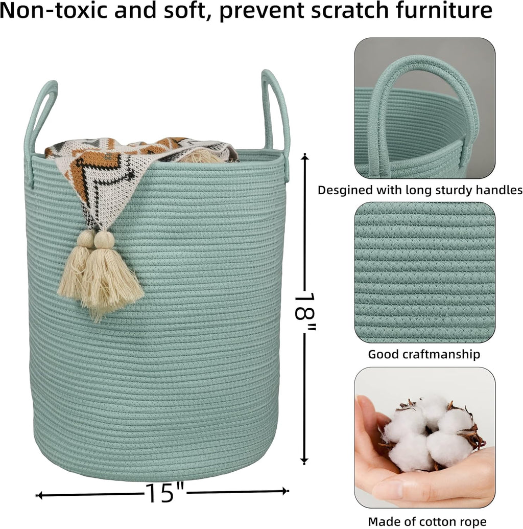 XUANGUO Cotton Rope Laundry Basket Hamper for Clothes Large Light Green