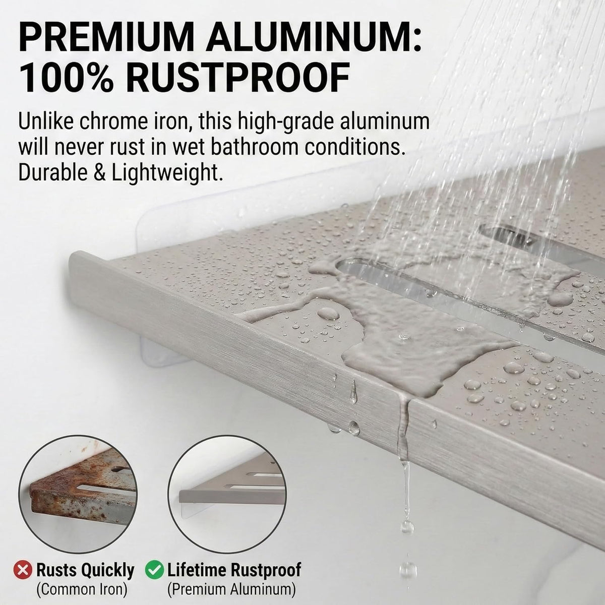 BVL Corner Shower Shelf, 8 Inch Brushed Nickel 2-PACK Bathroom Corner Organizer, 3M Adhesive Wall Mounted Shower Caddy, Waterproof Rustproof Metal Storage Rack for Shampoo Soap