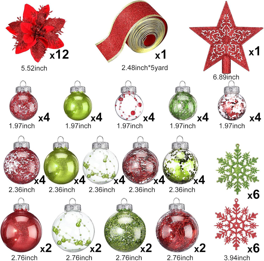 Jenaai Green Red 74 Pcs Christmas Ball Ornaments Tree Decorations