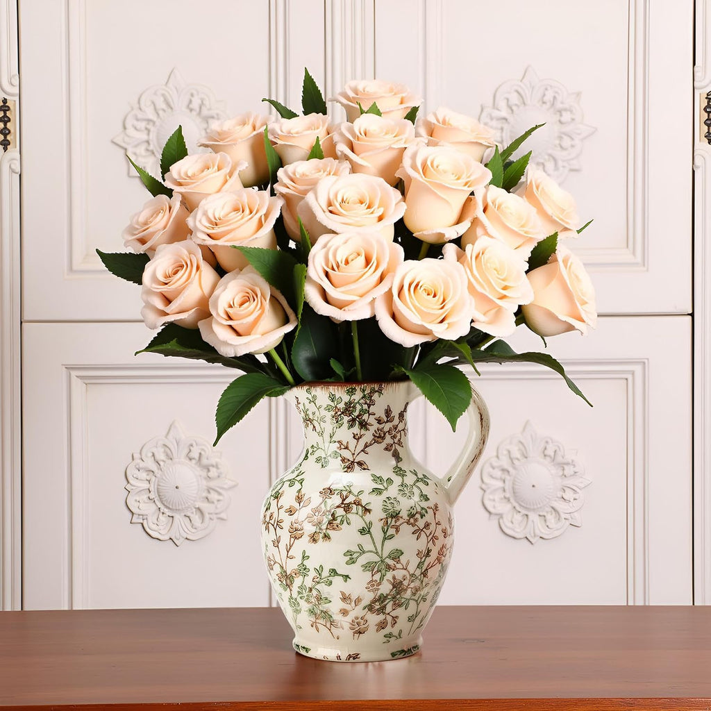 Ceramic Rustic Farmhouse Vase with Handle,‌Retro Flower Vase for Home Decor