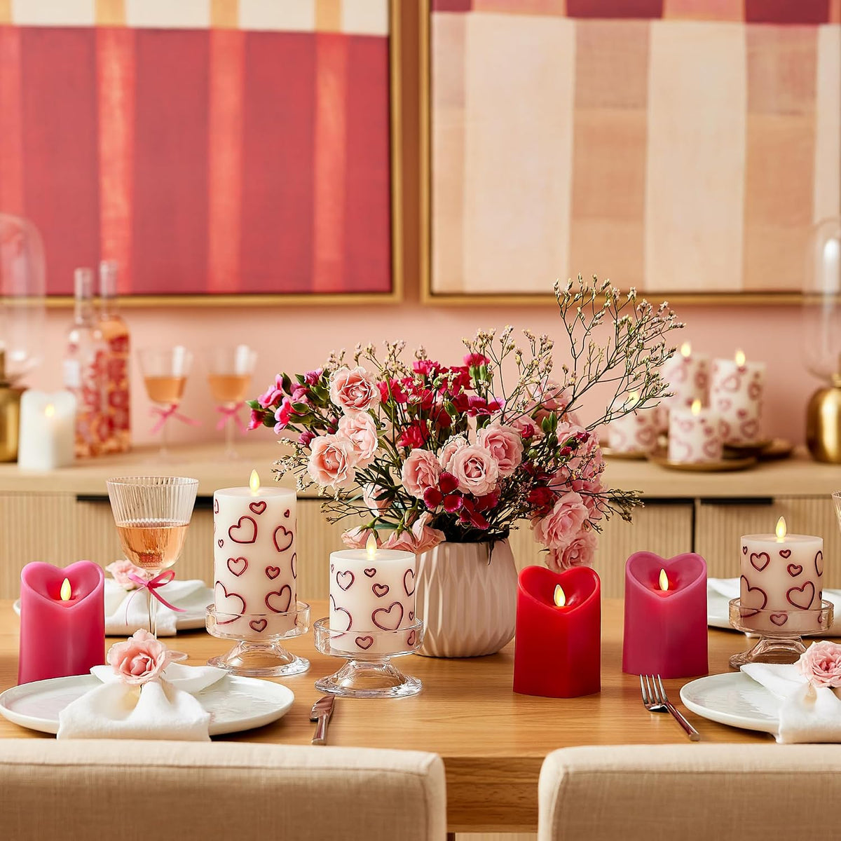 Luminara Debossed Hearts Pillar Candle Metallic Red - Patented Flickering Flameless Technology - Valentine's Day Collection - Remote Ready - 6.5"