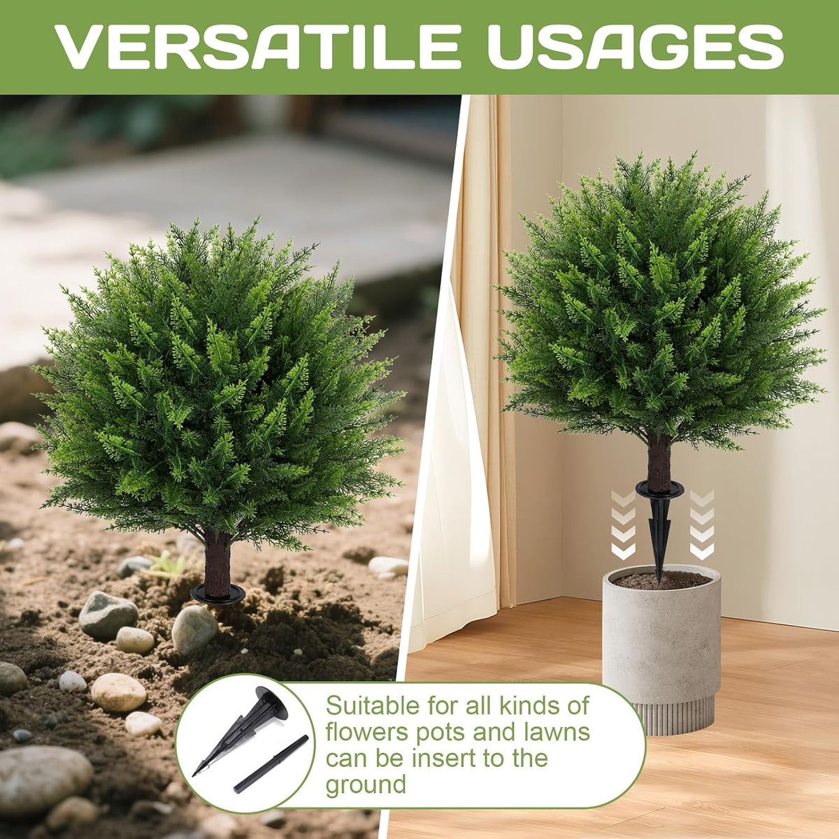Set of 2 Artificial Cedar Topiary Ball Tree,23" with Ground Spike