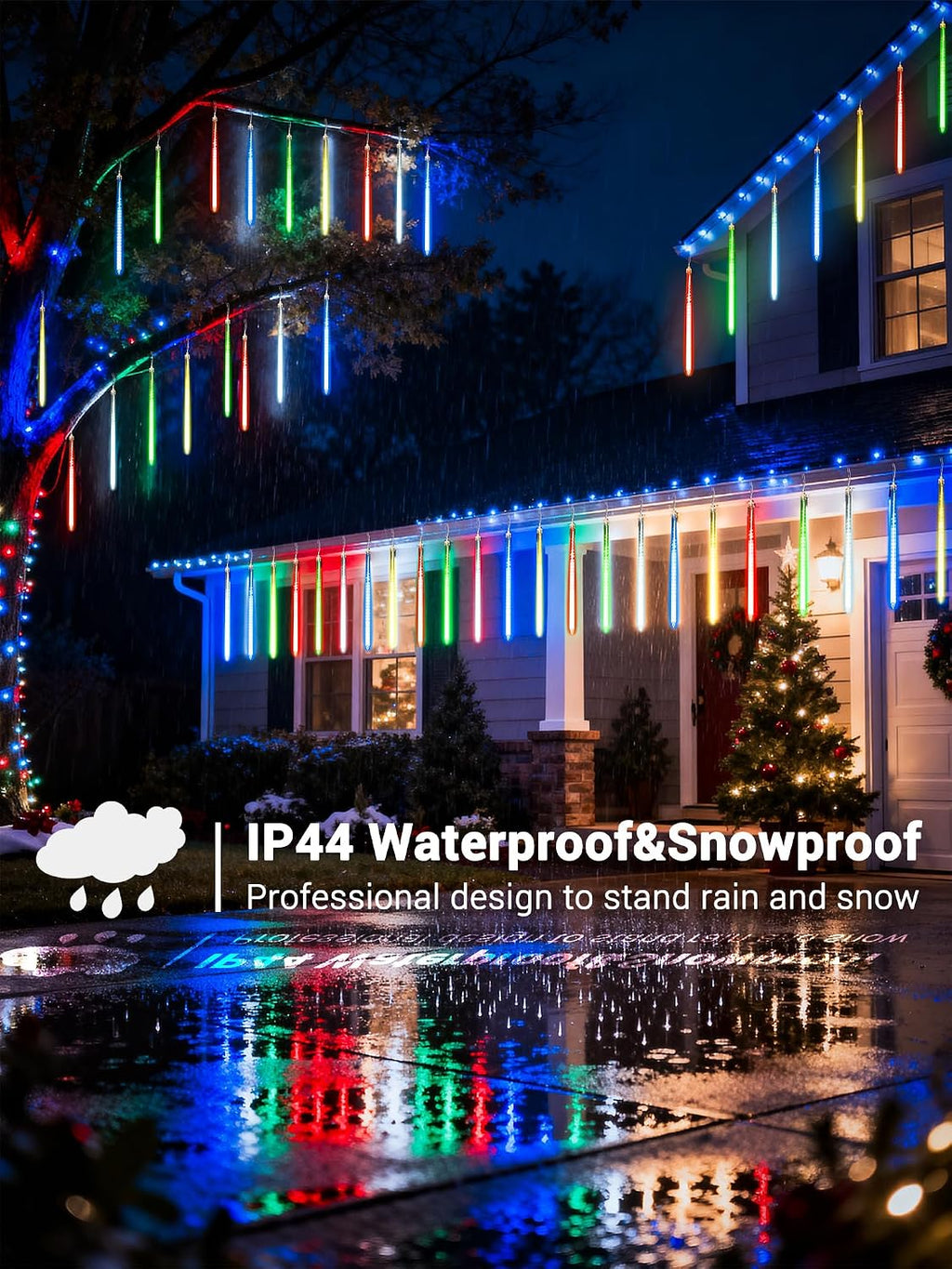 Flacchi Meteor Shower Icicle Lights - 5 Tubes 20" Each 270 LED Cascading Raindrop Lights, Timer Outdoor Waterproof Christmas Decorations for Holiday Party(5 in 1 Multi-Colored)