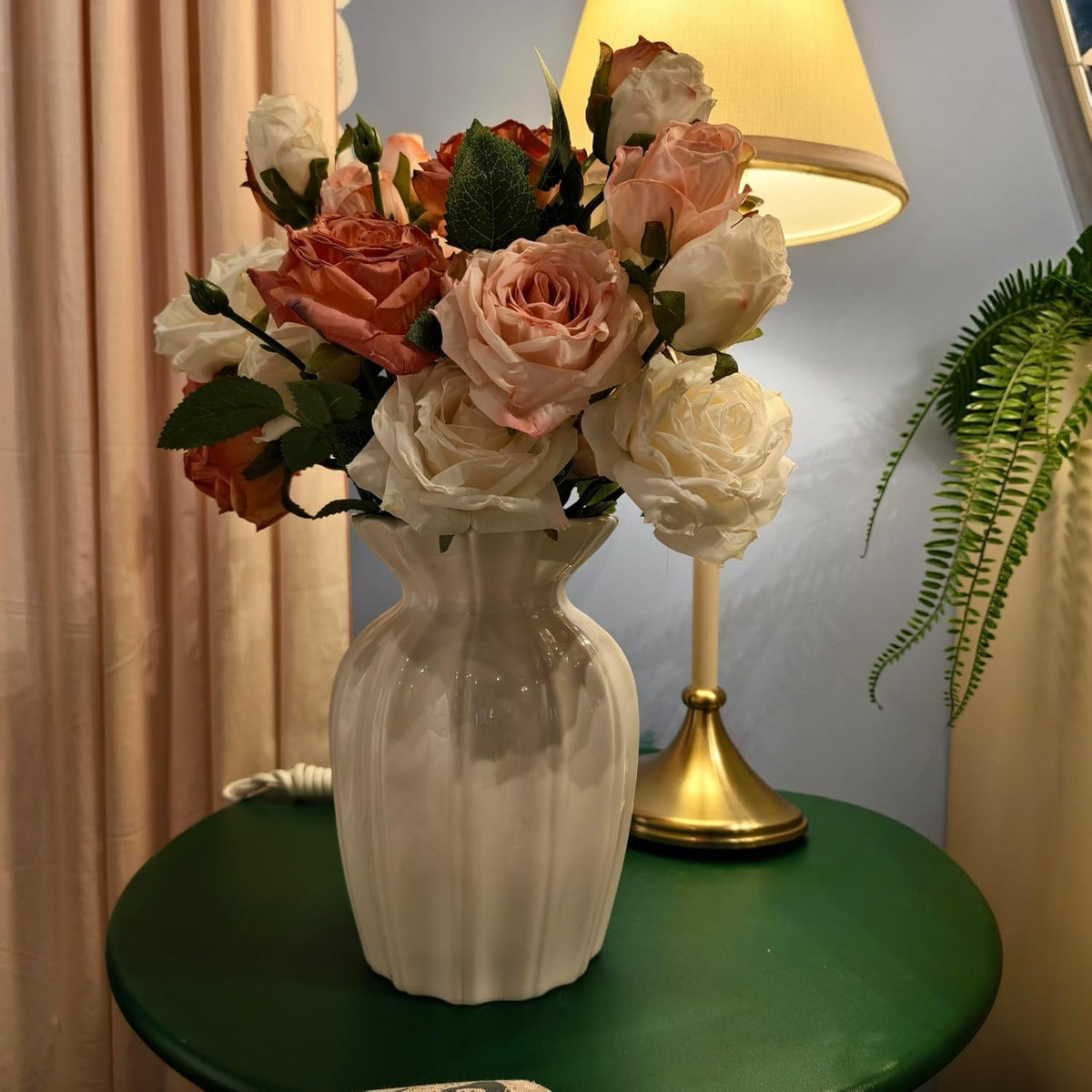 Flower Vase, 7.9 Inch White Ceramic Vase Home Decor Modern Decorative Vases