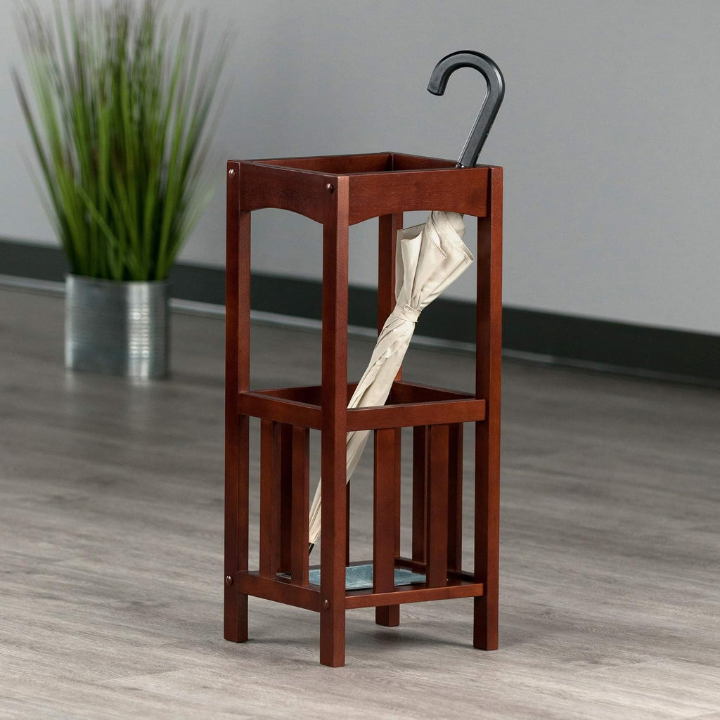 Winsome Rex Umbrella Stand with Metal Drip Tray, 27", Walnut