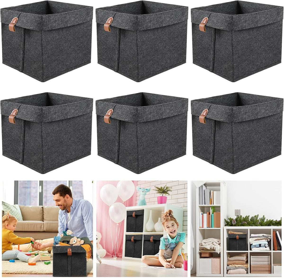 6Pcs Storage Cubes Felt Fabric Cube Storage Bin,9x9x10inch Cloth Cube Storage Bins Felt Storage Cubes 12L Foldable Fabric Storage Baskets Cubby Storage Organizer Cubes for Organizing Clothes Toys