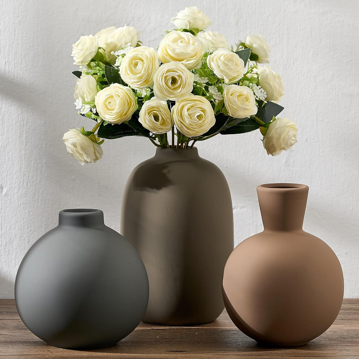 Multicolor Ceramic Vase Set of 3, Nordic Minimalist Vases Home Decor, Modern Aesthetic Farmhouse Decorative for Bouquet Pampas Grass Dried Fresh Flowers, Living Room, Entryway Mantel, Bedroom, Kitchen