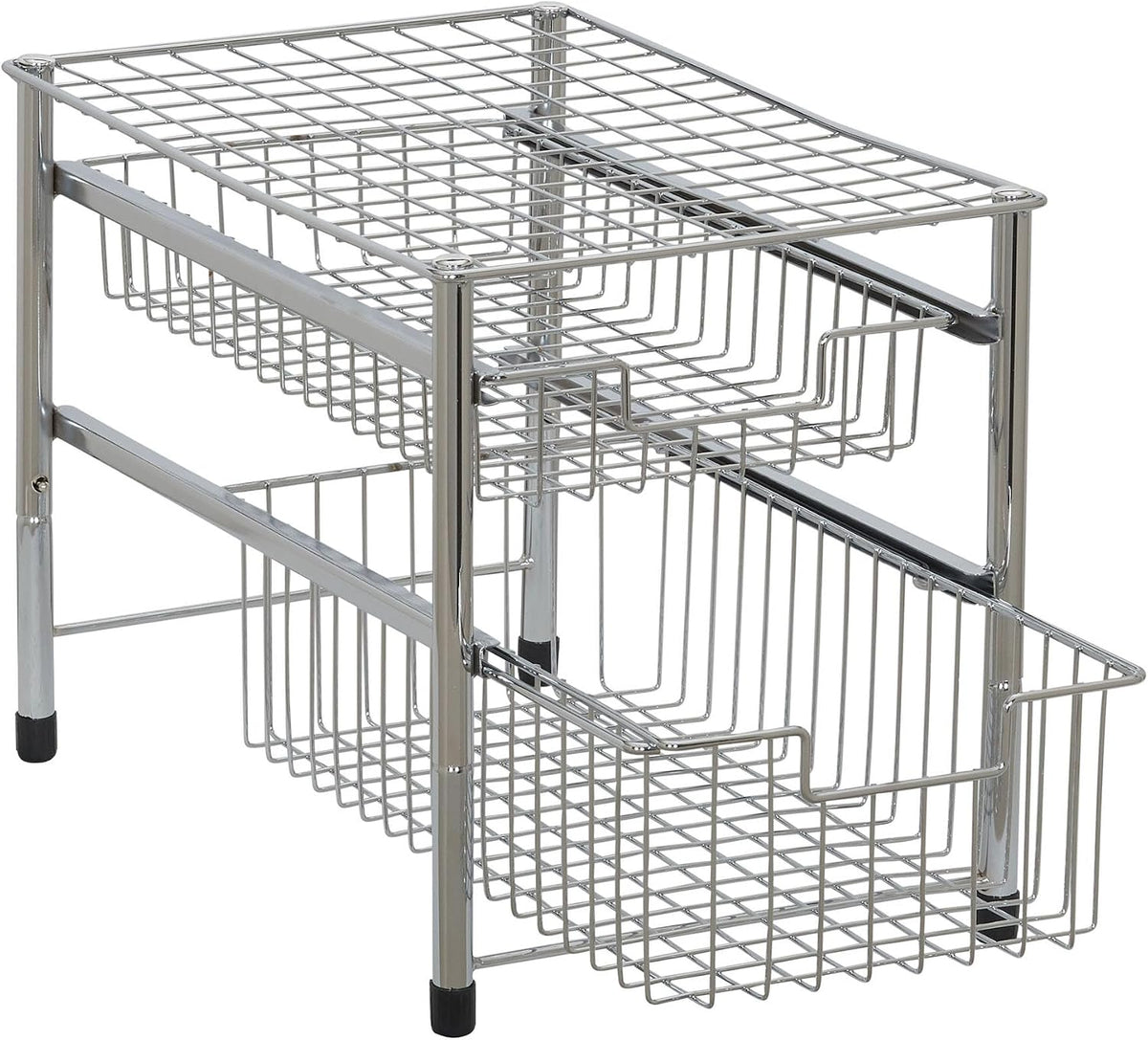Household Essentials Free Standing Two Basket Sliding Cabinet Organizer with Metal Frame, Silver Finish