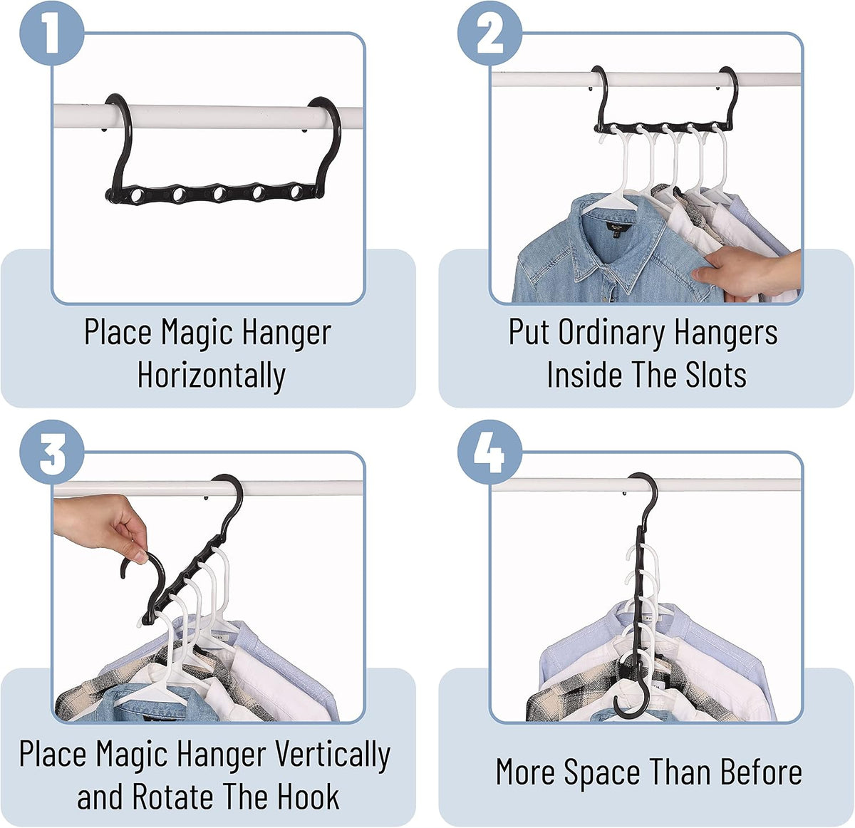 Mr. Pen- Space Saving Hangers for Clothes, 12 pcs, 4, Plastic Multi Clothes Hangers Space Saving, 5 Slots, 360° Rotating Hooks