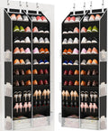 Criusia Over the Door Shoe Organizer, 20-30 Pairs Heavy-Duty Hanging Shoe Storage with Large Pockets, 10-Tier Door Shoe Rack with 4 Hooks for Sneakers Sandals Heels Boots (2 Pack, Black)