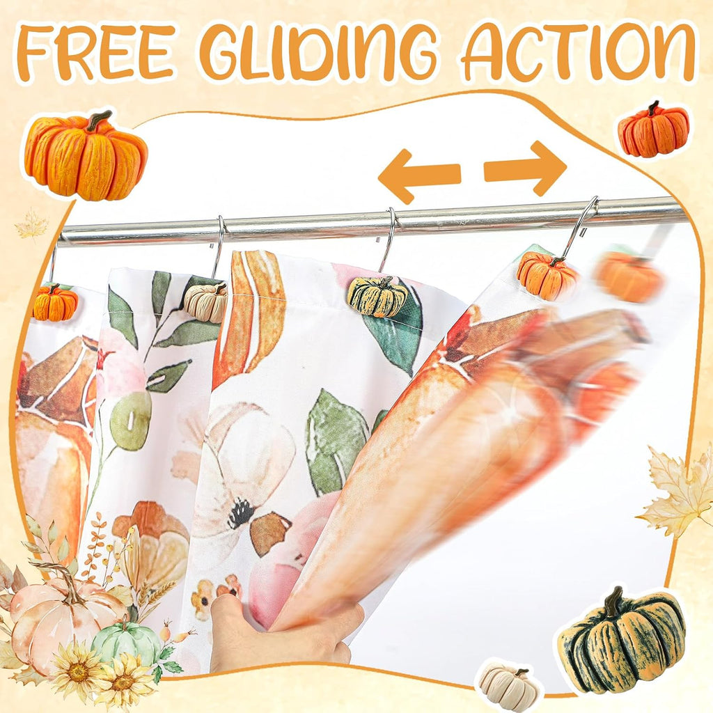 Reallnaive 12 Pcs Pumpkin Fall Shower Curtain Hooks Farmhouse, Green