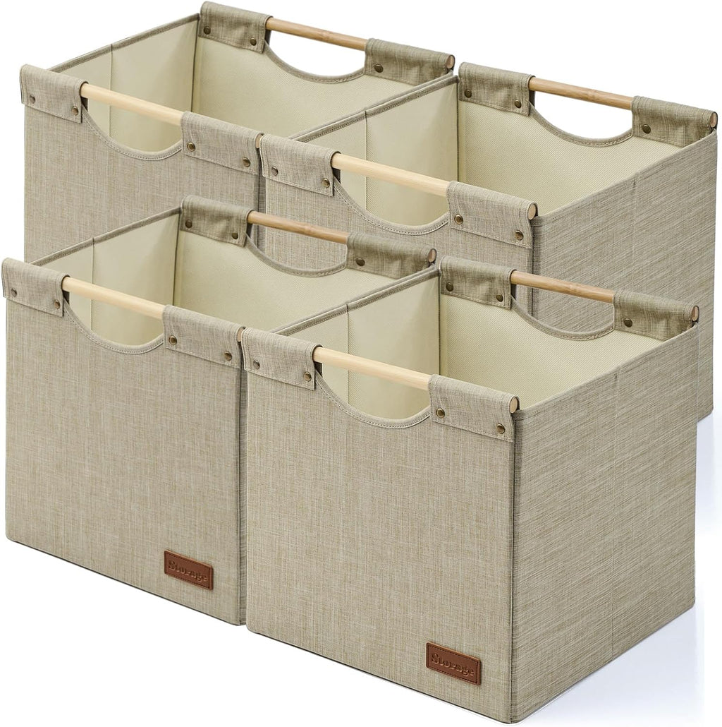 KAKAMAY Cube Storage Bin 13x15x13 Storage Cubes for Kallax 4-Pack Khaki