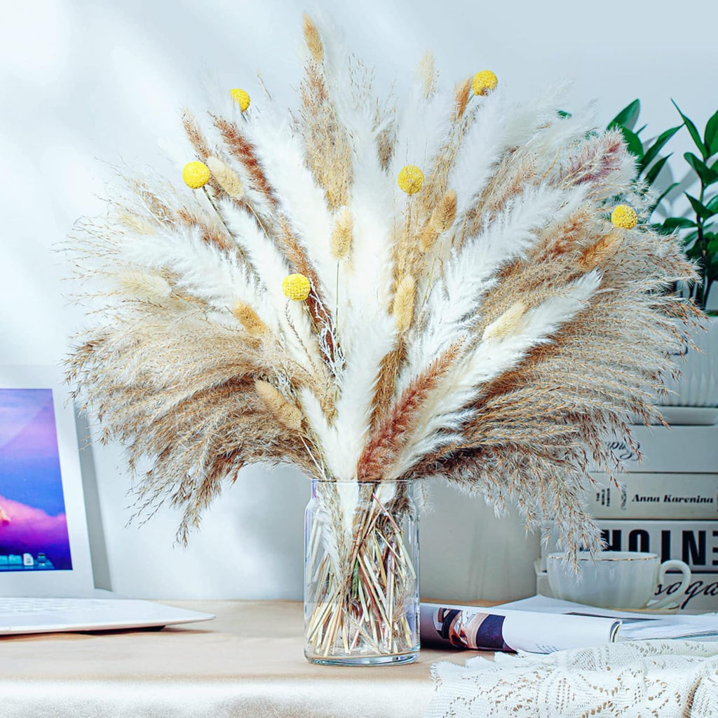 Natural Dried Pampas Grass Decor - 17.5" 100Pcs Fluffy Pampas Grass Bouquet