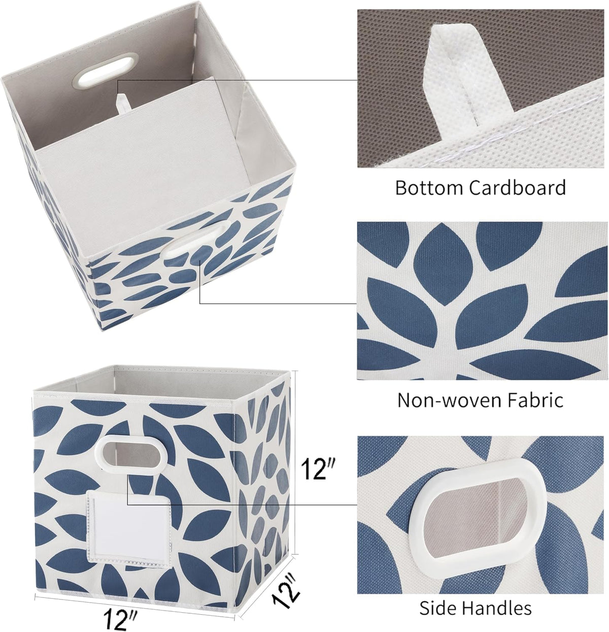 MAX Houser 6 Pack Foldable Fabric Storage Bins with Handles, Blue 12 inch