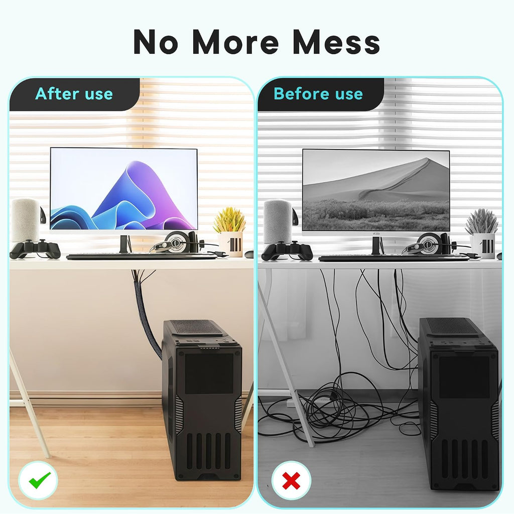 Self-Wrapping Braided Cable Sleeve, 13mm(0.51") Diameter 3M(9.84ft) Cable Management Tube, PET Wire Tidy Organiser for PC TV Home Office, Black