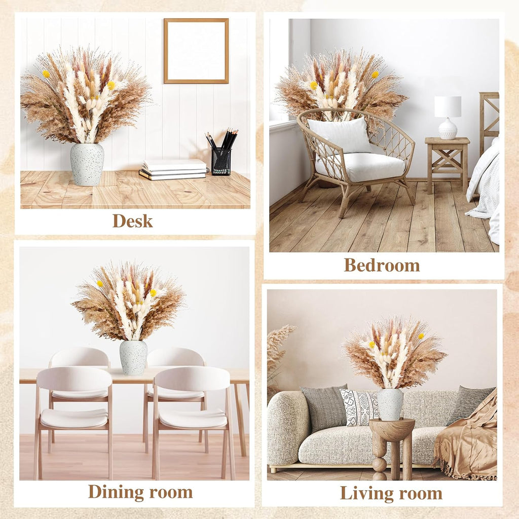 400 PCS Dried Pampas Grass Decor – Natural Bunny Tails, Fluffy Pampas Grass, Reed, Billy Balls – Boho Wedding Decor, Fall Floral Arrangement for Home Decor, Farmhouse Centerpieces, Vases, Living Room