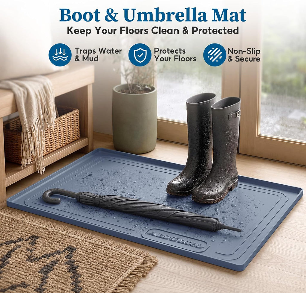 Waterproof Under Sink Mat 28"x19", Silicone Mat, Dark Blue