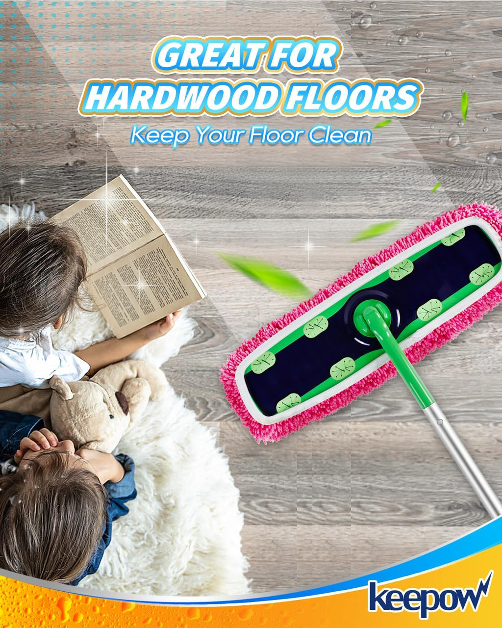 KEEPOW Reusable Microfiber Mop Pads for Swiffer XL Mop