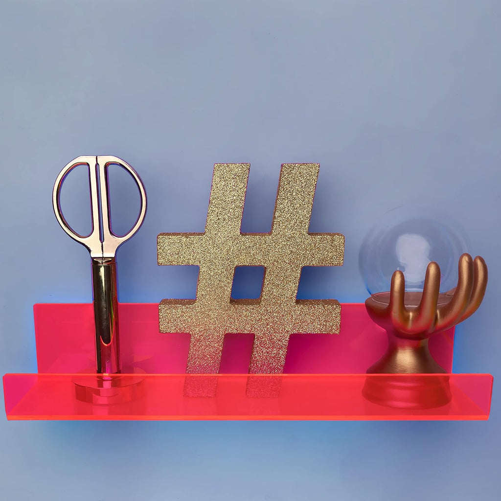 Neon Pink Acrylic Floating Shelves (Wall Mounted) for Bedroom, Bathroom, Living Room or Kitchen (Set of 2)