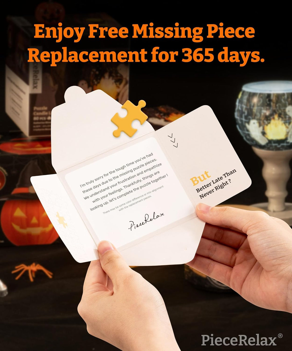 PieceRelax LED 3D Puzzle Candle Light 80 Plastic Pieces – Katherine Blower – Spooky Night Walk - Rechargeable Plastic Pumpkins for Indoor & Outdoor Spooky Decorations [KL1079]