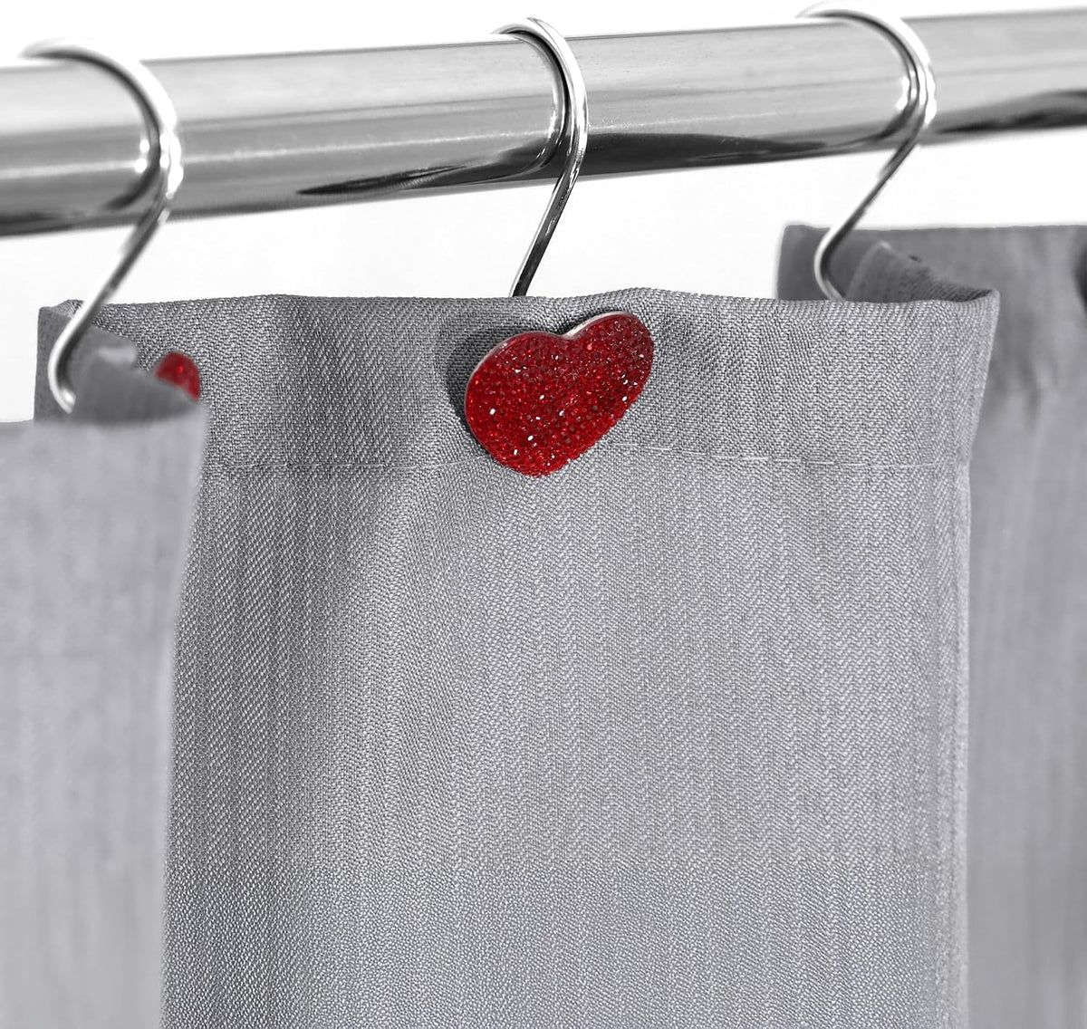 Red Bling Shower Curtain Hooks: Cute Heart Bathroom Curtain Rings, 12Pcs