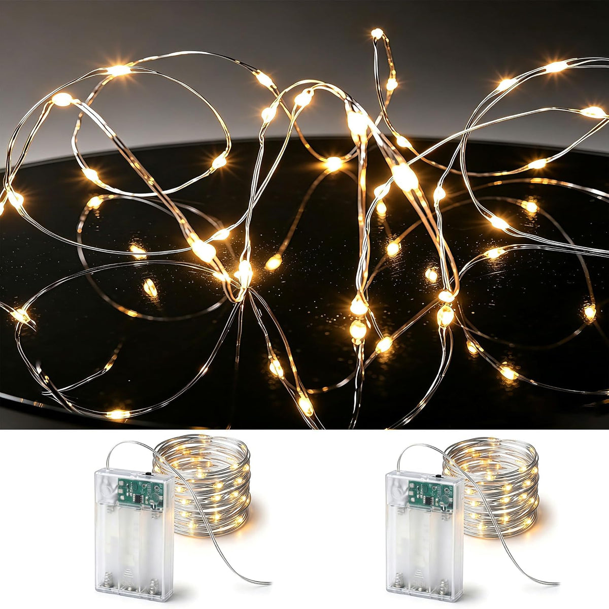 CARUUYI 2 Pack Battery Operated Fairy Lights with Timer, 30 LED, Warm White