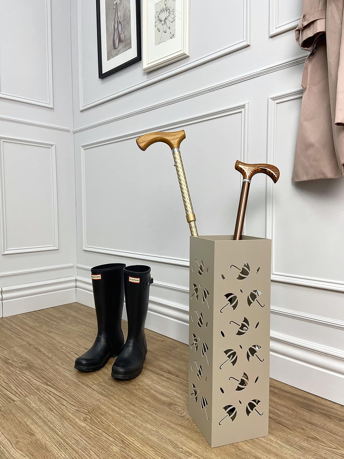 Mango Steam Metal Square Tall 19.5" Umbrella/Cane/Walking Stick/Wrapping Paper Holder, Stand, Rack Organizer (Brollies Almond)