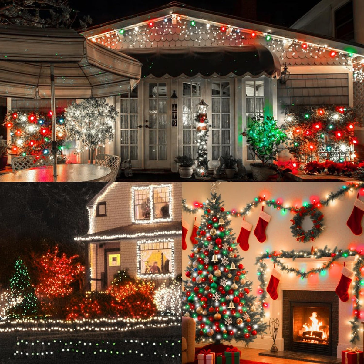 LAMPHOME Red Green White String Lights, 65.3ft 200 LED Christmas String Lights, Mini Fairy Starry Plug in with16 Modes for Outdoor Xmas Tree Wedding Party Decoration