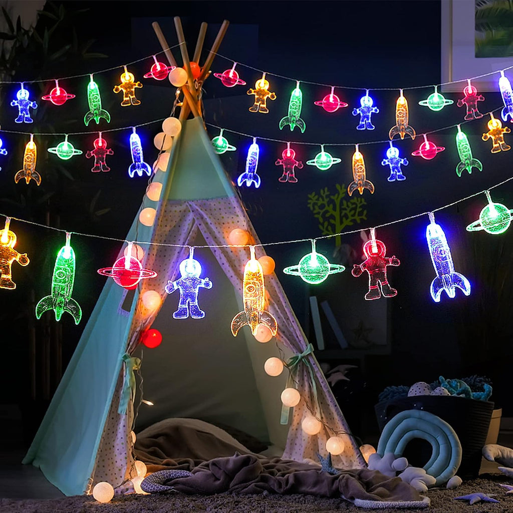 20 LED Children's Room LED String Light Astronaut Spaceship Rocket Pendants Holiday Party Lights Wall Window Nursery or Kids room Decor Wedding Around the Garden Party Patio Christmas (multicolour)
