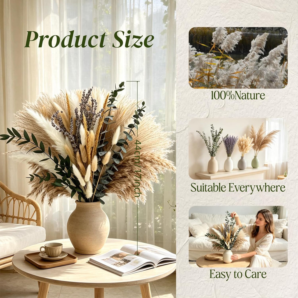 530/450Pcs Dried Pampas Grass Set for Dry Flower Home Decor (530Pcs Nature)