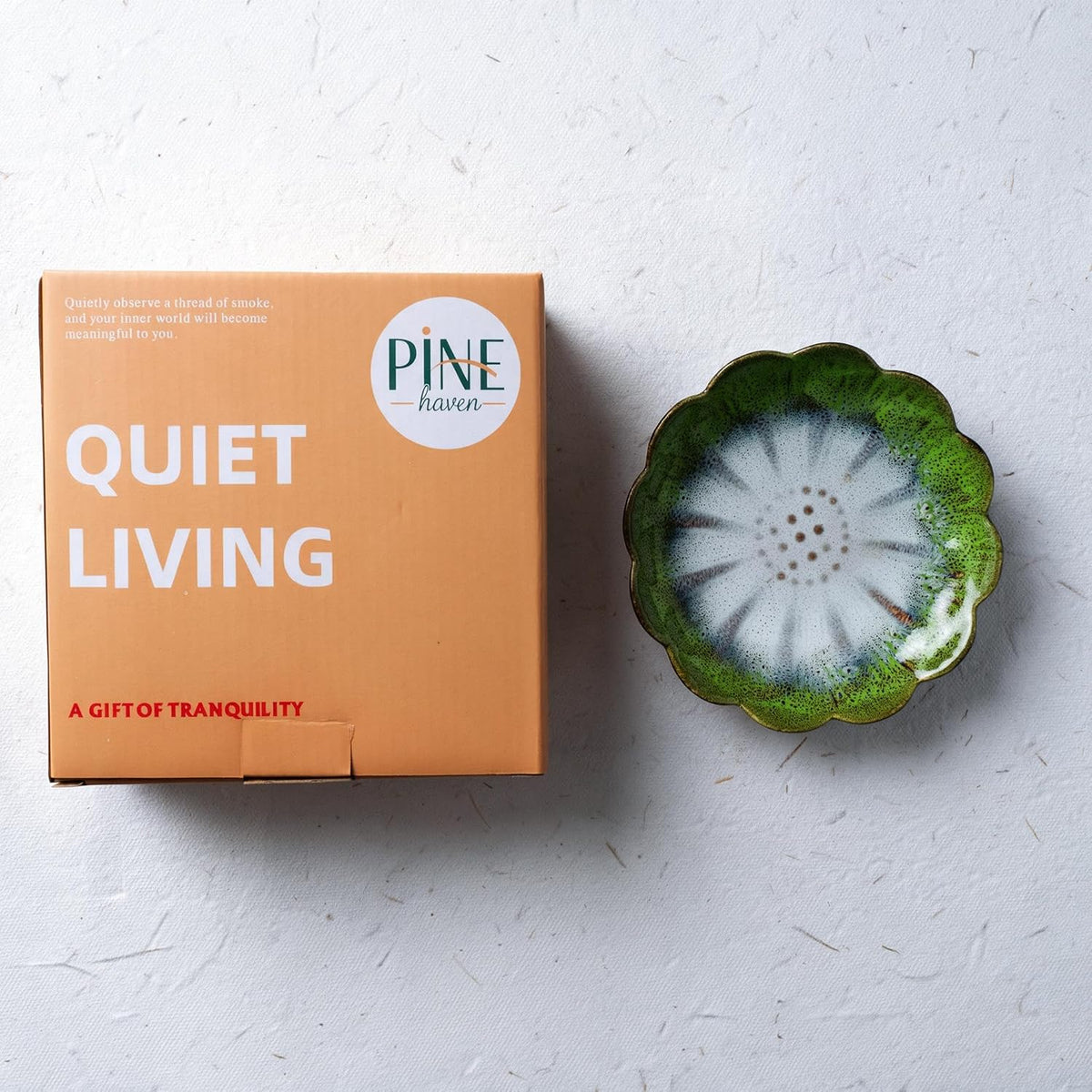 Pinehaven Green Lotus Incense Holder, Handcrafted Ceramic Japanese Zen Tray