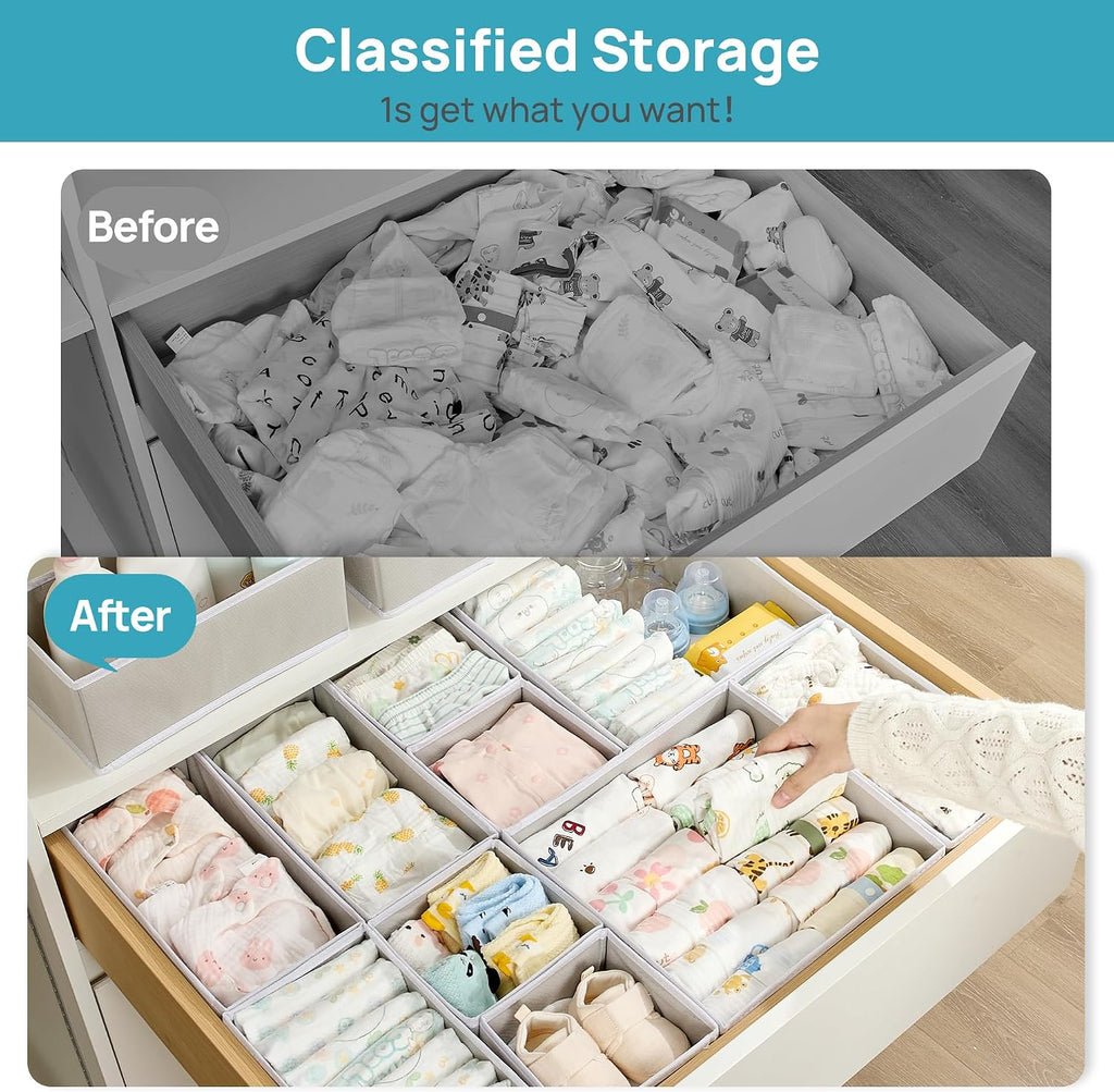 Vtopmart 18 Pack Baby Clothes Organizer, Foldable Fabric Drawer Bins