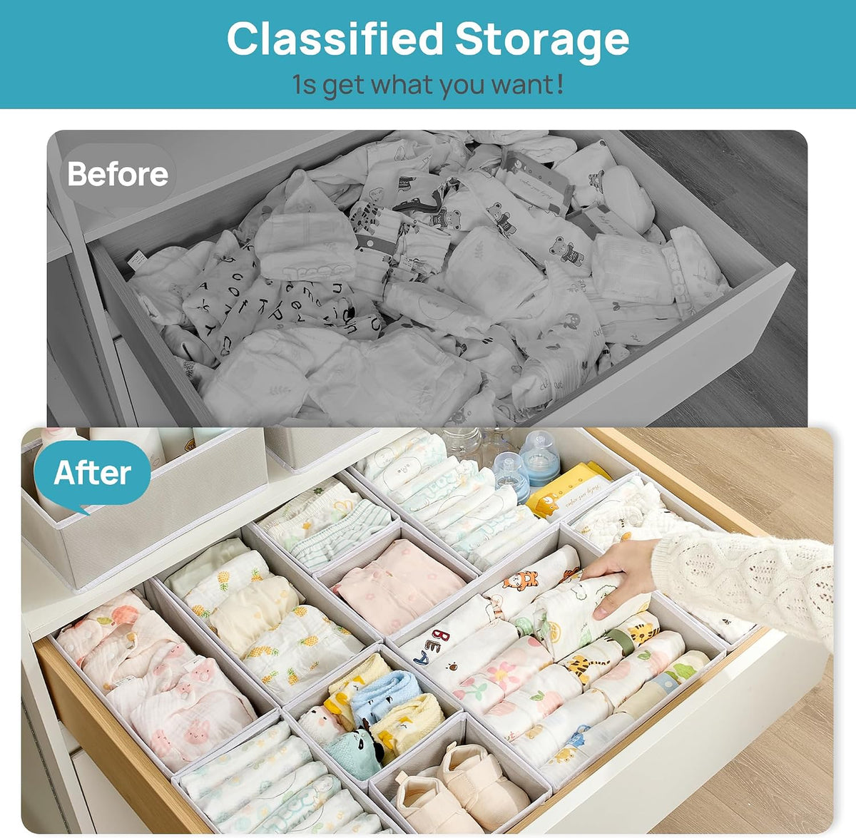 Vtopmart 18 Pack Baby Clothes Organizer, Foldable Fabric Drawer Bins