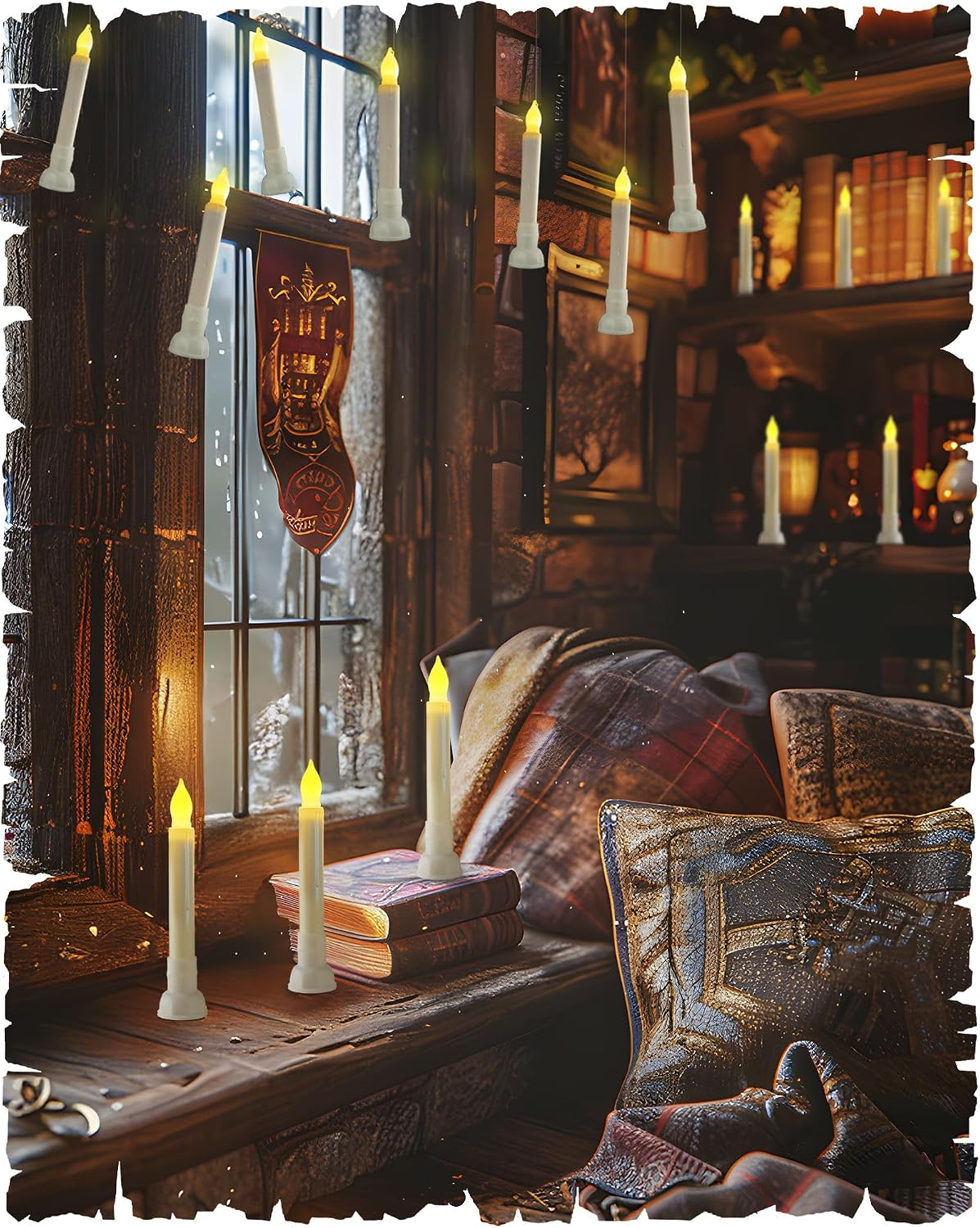 Amagic Batteries Included Floating Candles with Wand Remote, 12pcs Flickering Warm Light Flameless Taper Candles, Magic Hanging Candles with Base for Birthday Party, Halloween Decorations