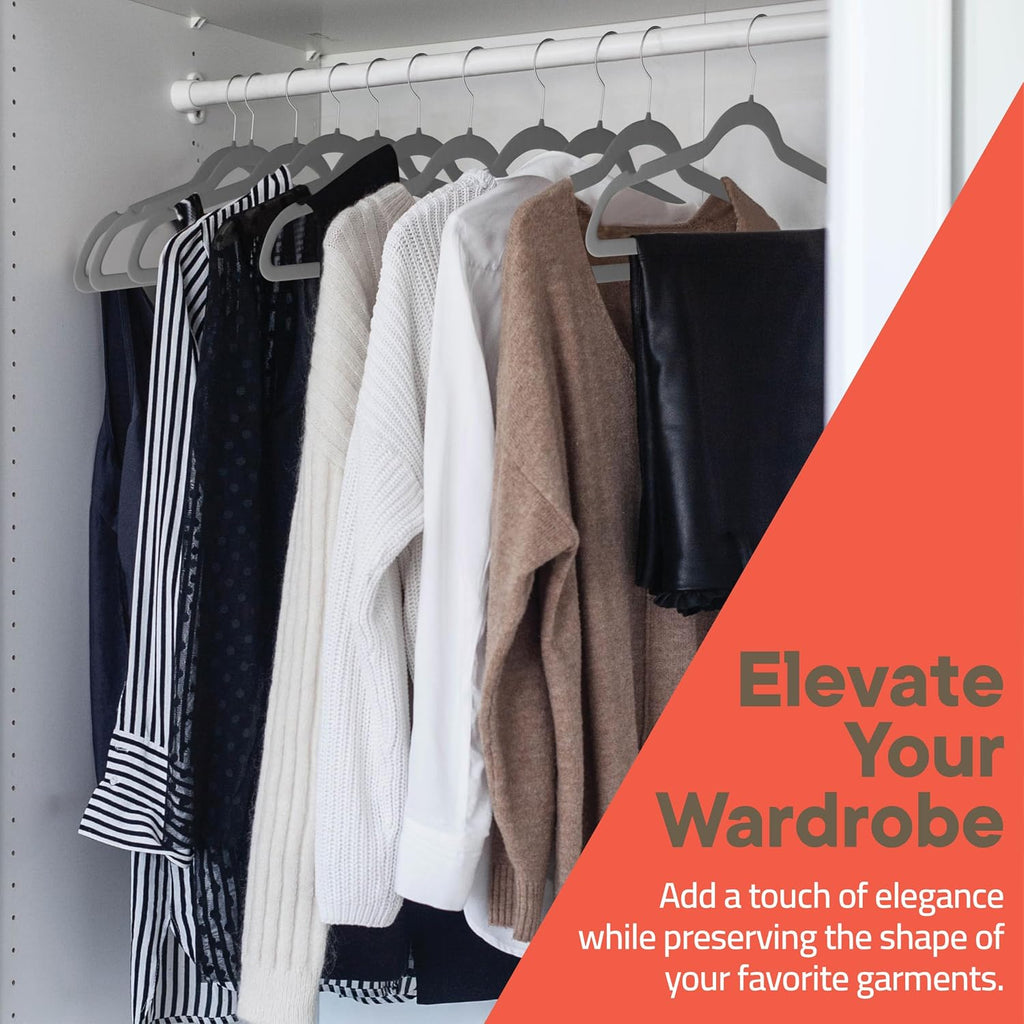 Gray Velvet Hangers 60 Pack – 360° Swivel Hook, Non-Slip and Space Saving Hangers, Heavy-Duty 11 lbs Weight Capacity - Smooth Velvet Finish for Crease-Free Clothes and Effortless Closet Organization